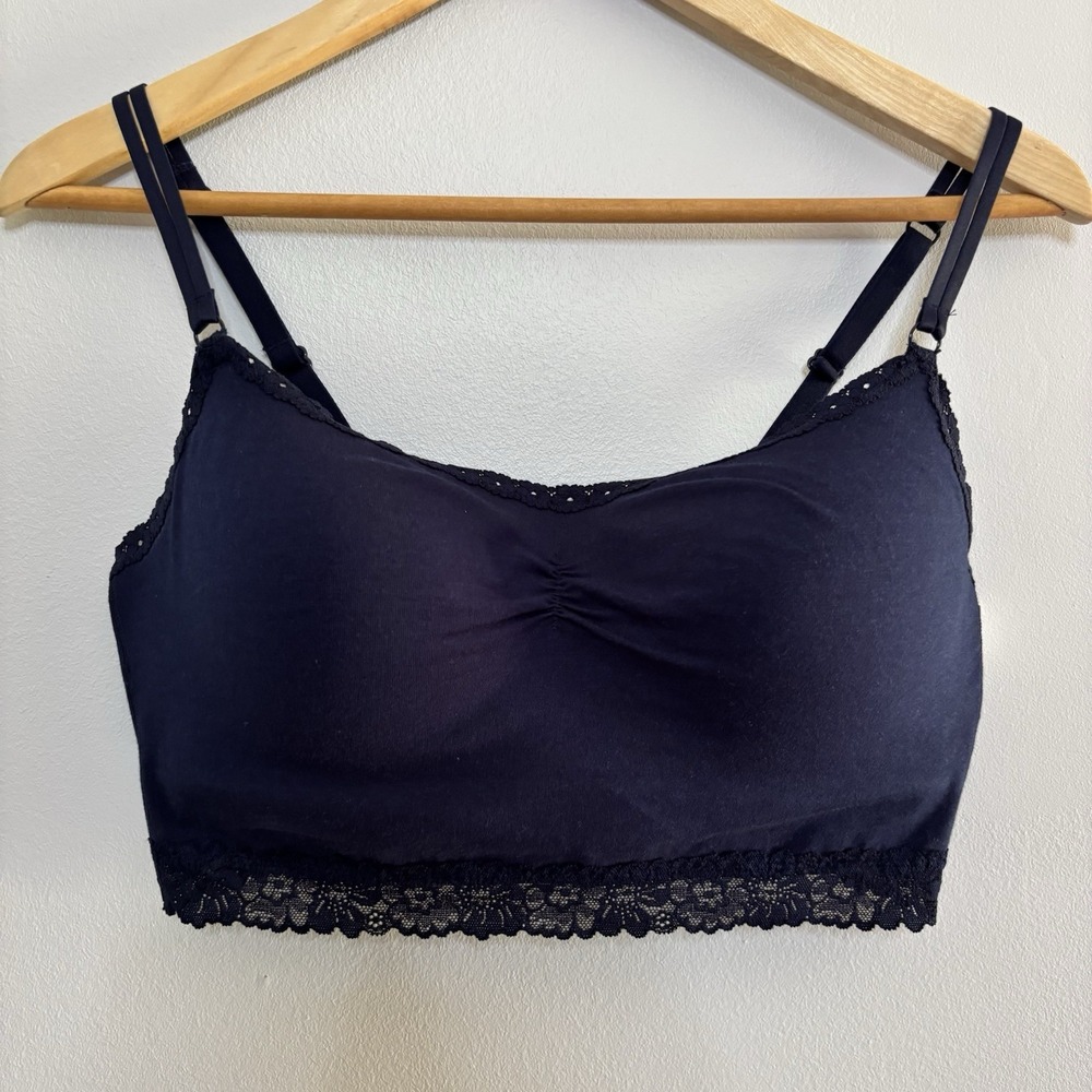 Victoria's Secret PINK Cotton Dorm Lightly Lined  Bralette Large Navy‎ Blue NWT